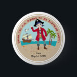 Badge Rond 5 Cm Pirate kid birthday<br><div class="desc">This product is for kids that love pirates and piracy stories. It feesta cute little pirate boy that has arrived on this island with palm trees. There's a pirate ship in the horizon waiting for him to return with a treasure! Seagulls are watching. This product is ideal for a pirate...</div>