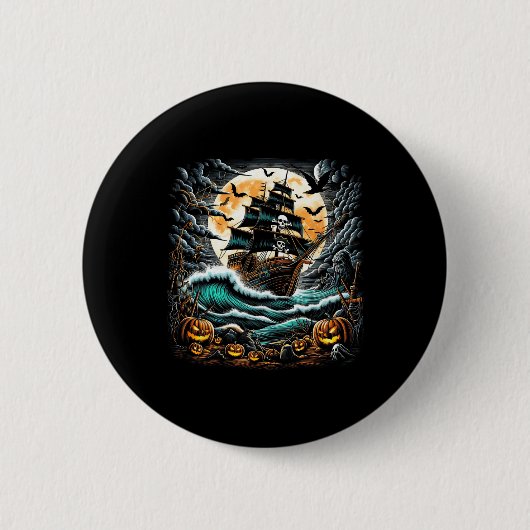 Badge Rond 5 Cm Pirate Ship Storm Halloween Boat Captain Boating R (Devant)