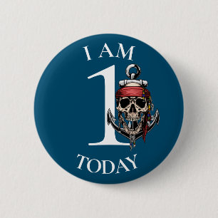 Badge Rond 5 Cm Pirate Skull Ancre nautique ANNIVERSAIRE 1er Bouto