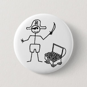 Badge Rond 5 Cm Pirate Stickman With Treasure Chest