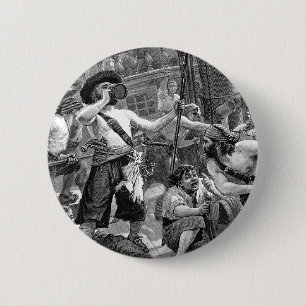 Badge Rond 5 Cm Pirates vintages Lutte et boisson sur le navire