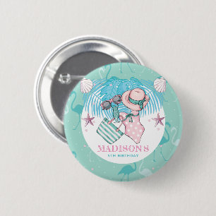 Badge Rond 5 Cm Piscine personnalisée rose