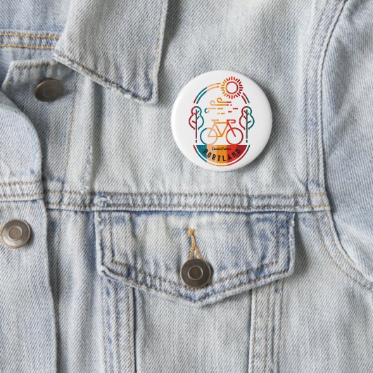 Badge Rond 5 Cm Piste cyclable Retro Portland (En situation)