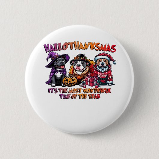 Badge Rond 5 Cm Pit Bull Halloween Thanksgiving Noël Classique (Devant)