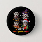Badge Rond 5 Cm Pitbull Chien Hallothanksmas Halloween Thanksgivin (Devant)