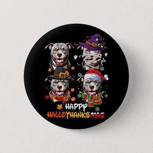 Badge Rond 5 Cm Pitbull Chien Hallothanksmas Halloween Thanksgivin (Devant)