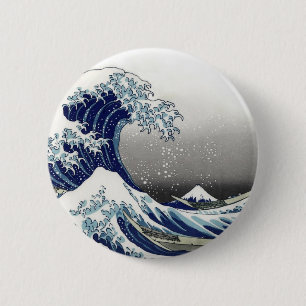 Badge Rond 5 Cm PixDezines Vintage, grande vague, Hokusai 葛 飾 北 斎 