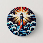 Badge Rond 5 Cm Pixel Lighthouse - Ocean Waves & Coastal Beacon (Devant)