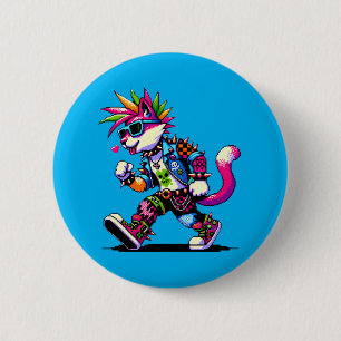 Badge Rond 5 Cm Pixel Punk Chat - Coeur 8 bits et style rétro