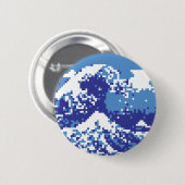 Badge Rond 5 Cm Pixel Tsunami bleu 8 bits Pixel Art (Devant & derrière)