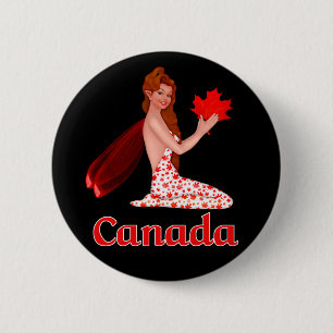 Badge Rond 5 Cm Pixie canadienne avec feuille d'érable