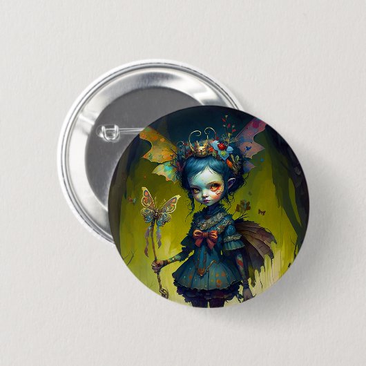 Badge Rond 5 Cm Pixie Imaginaire Grumpy Fairy (Devant & derrière)