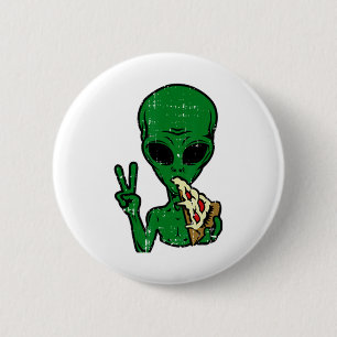 Badge Rond 5 Cm Pizza Alien Manger Paix Amusants Espace Espace-51