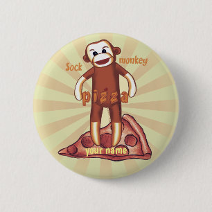 Badge Rond 5 Cm Pizza Singe Chaussette