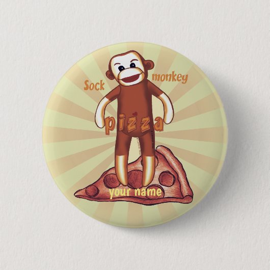 Badge Rond 5 Cm Pizza Singe Chaussette (Devant)