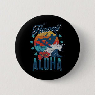 Badge Rond 5 Cm Plage Aloha Hawaï Surf Vintage Hawaïen Rétro