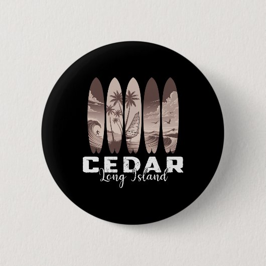Badge Rond 5 Cm Plage de Cedar Beach Long Island Planche de Surf H (Devant)