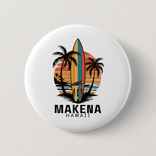 Badge Rond 5 Cm Plage de Makena Hawaii Surfant Surfeur