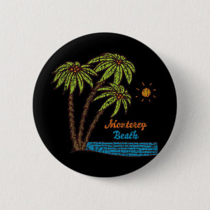 Badge Rond 5 Cm Plage de Monterey, graphique vintage de surf en Ca
