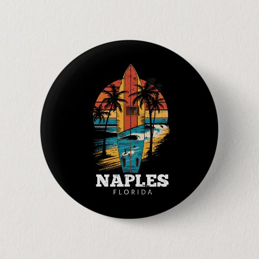 Badge Rond 5 Cm Plage de Naples Floride Surfboard Surf Rétro (Devant)