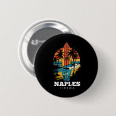 Badge Rond 5 Cm Plage de Naples Floride Surfboard Surf Rétro (Devant & derrière)