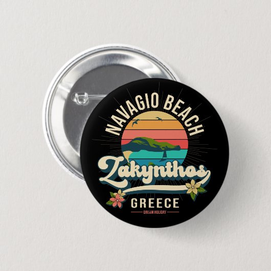 Badge Rond 5 Cm Plage de Navagio, Zakynthos, Grèce (Devant & derrière)