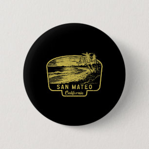 Badge Rond 5 Cm Plage de San Mateo Californie Surf Vintage Bleu