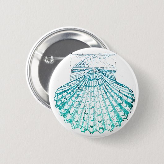 Badge Rond 5 Cm plage d'été turquoise couleur bleu mermaid coquill (Devant & derrière)