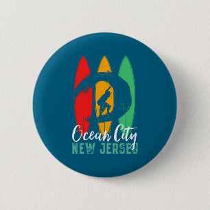 Badge Rond 5 Cm Plage d'Ocean City New Jersey Vintage Rétro Surf