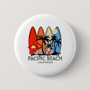 Badge Rond 5 Cm Plage Pacifique Californie Planche de Surf Rétro V