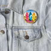 Badge Rond 5 Cm Plage Surboard (En situation)