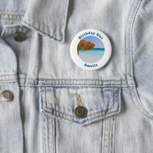 Badge Rond 5 Cm Plage tropicale panoramique avec fille d'anniversa