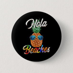 Badge Rond 5 Cm Plages de Pineapples Sungles Hola _ Funny Beach Va