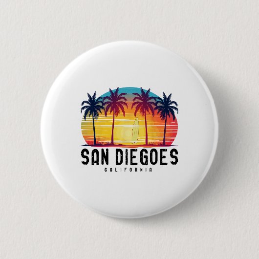 Badge Rond 5 Cm Plages Retro San Diego Californie Surf Surfboa (Devant)
