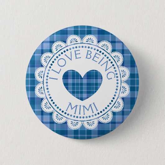 Badge Rond 5 Cm Plaid Bleu J'Aime Être Mimi Bouton (Devant)