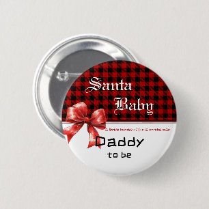 Badge Rond 5 Cm Plaid de Buffalo Aquarelle Rouge Noeud Papa-futur