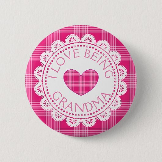 Badge Rond 5 Cm Plaid Rose J'Aime Être Grand-Mère Bouton (Devant)