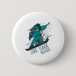 Badge Rond 5 Cm Planche à neige Skeleton Lake Tahoe Ski Vacances d