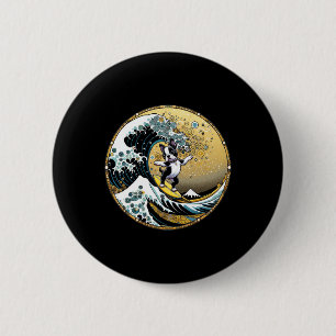 Badge Rond 5 Cm Planche de surf Dancing Dog Great Wave Surfing - B