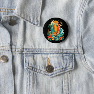Badge Rond 5 Cm Planche de surf Hawaï vague plage surfeur vintage