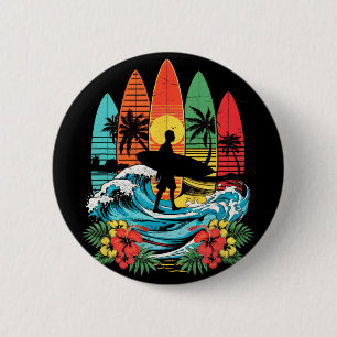 Badge Rond 5 Cm Planchiste Hawaï Vague Surf Plage Amateur de Surf