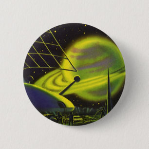 Badge Rond 5 Cm Planète verte néon vintage science-fiction avec an