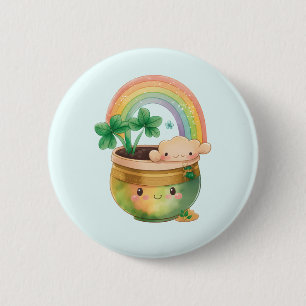 Badge Rond 5 Cm Planeur Jardin mignon avec Arc-en-ciel et Clover