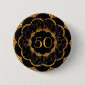 Badge Rond 5 Cm Plaque 50e Art Déco Motif rétro Or Noir (Devant)