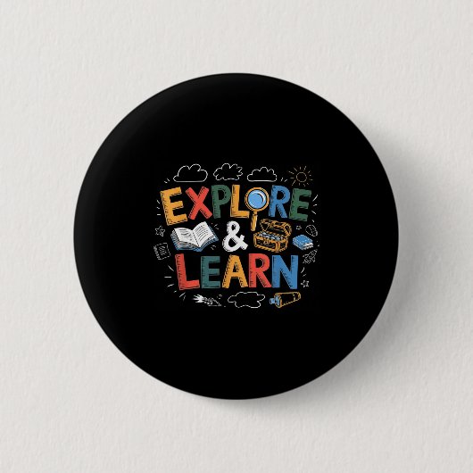 Badge Rond 5 Cm Play Is Learning Explore And Learn Preschool Teach (Devant)