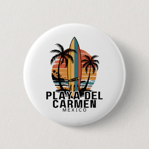Badge Rond 5 Cm Playa Del Carmen Mexique Surfant Surfeur _1