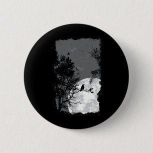Badge Rond 5 Cm Pleine lune Crow Gloomy Forêt Costume magnifique H