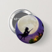 Badge Rond 5 Cm Pleine lune de sorcière d'Halloween (Devant & derrière)