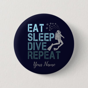 Badge Rond 5 Cm Plongée Scuba Manger Sleep Dive Répéter en disant