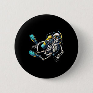 Badge Rond 5 Cm Plongée sous-marine Halloween Skeleton Scuba Diver
